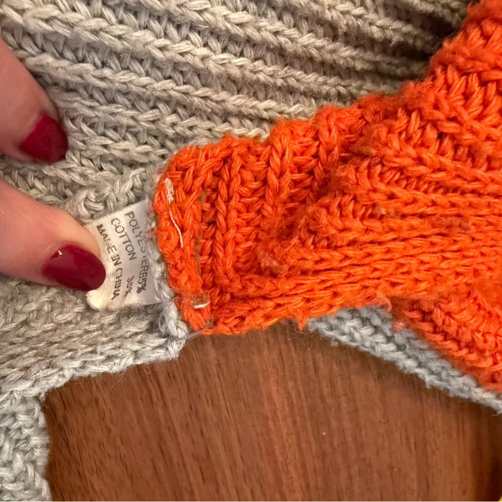 Vintage 80s Split Turtleneck Tri Color  Sweater Women’s Large Blue Orange Gray - Picture 5 of 5